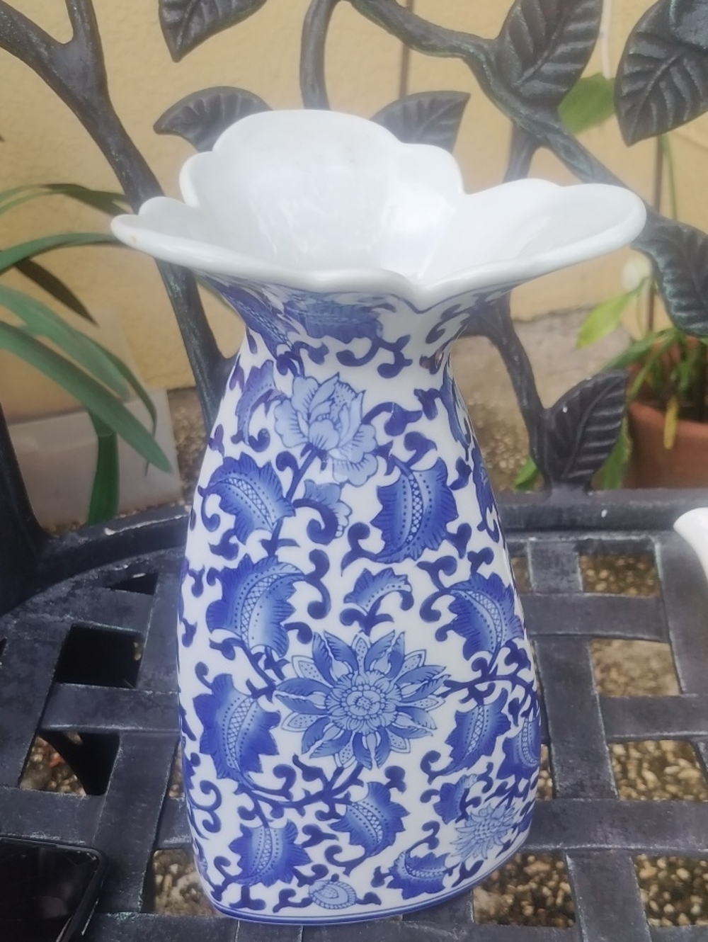 Seymour Mann China Mist, Large Blue and White Floral Ceramic Vase - Home Accents